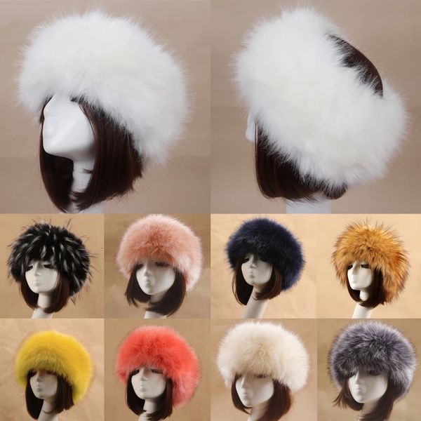 Beanieskull bonés inverno grosso peludo hairband fofo russo faux pele mulheres menina headband chapéu ao ar livre earwarmer esqui chapéus 231117