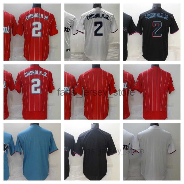 2023 Nuova maglia da baseball jazz 2 chisholm jr. blank maglie cucite nere bianche da uomo rosso giovane giovane