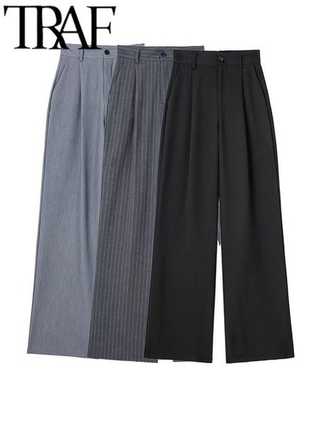 Damen Hosen Capris TRAF Anzüge Hosen für Frauen Koreanischer Stil Lässig Hohe Taille Koreanische Mode Büro Damen Elegant Schwarz Gerade Anzughose 230418