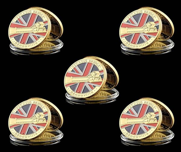 5 pezzi di artigianato militare Great WarDay UK Airborne Normandy Landing Pegasus 1 oz placcato oro Challenge Coin4410048