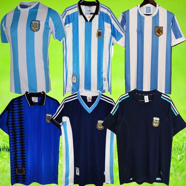 Camisa clássica argentina vintage 1978 1986 1994 1996 1998 camisa de futebol retrô argentina Maradona 2002 Kempes Batistuta Riquelme HIGUAIN KUN AGUERO CANIGGIA AIMAR