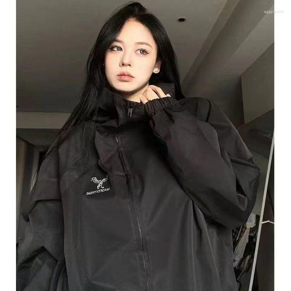 Jaquetas femininas Deeptown Gothic Black Jacket Feminino Harajuku Techwear à prova d'água Y2K Streetwear Estética vintage Oversized Trench Coat