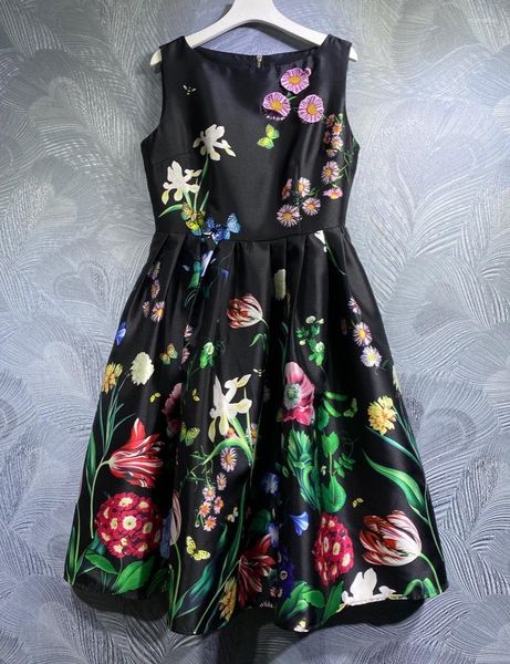 Vestidos casuais vestido de baile vestido 2023 evento de verão de verão feminino de borboleta impressa na cintura alta qualidade de algodão preto