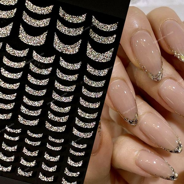 Французские 3D-наклейки для ногтей, наклейки в полоску, французские советы, перенос ногтей, маникюр, украшения, золотые светоотражающие блестящие наклейки, дизайн ногтей, наклейки, наклейки для дизайна ногтей