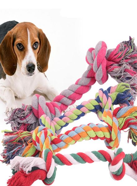 Corda di cotone da 18 cm Giocattolo per cani da compagnia Cucciolo di gatto Nodo da masticare Durevole Corda di osso intrecciata Pulizia dei denti Giocattolo molare Forniture per animali Colore casuale 8615738