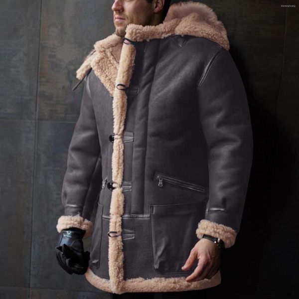 Jackets de jaquetas masculinas para pessoas gordas homens com capuz de inverno Casaco de lapela de lapão de lapão comprido lã de lã de lã de lã de lã sediada