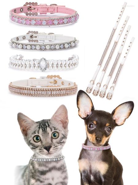 Collari per cani Cat Pearl Perle artificiali Strass Collana per cuccioli Tracolla regolabile Bling Diamond Party Accessori per animali domestici