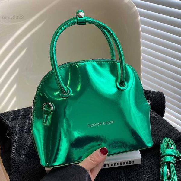 Bolsas de ombro 2023 novas mulheres clássicas Bolsas de casca brilhante clássicas bolsa de bolsa de noite embreagem dourada verde azul de couro patente de couro bolsas bolsas de bolsa