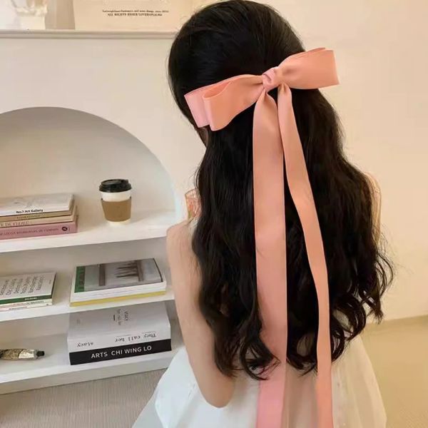 Fermaglio per capelli con fiocco in raso Nappe lunghe in raso Clip a molla da donna Elegante fiocco con fiocco Streamer Forcina per capelli Accessori per capelli per ragazze