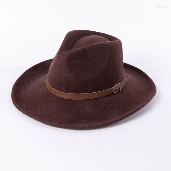 Berets Filz Fedora Hut für Damen und Herren Classic Vintage Wide Brim Winter Panama mit Gürtelschnalle schwarz kaffeegrün Farbe