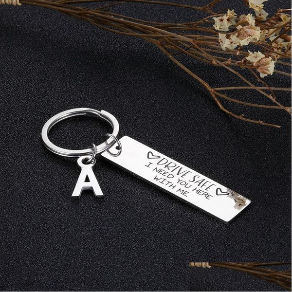 Chaveiros Lanyards Drive Safe Bonito Eu te amo Casais Chaveiro Chaveiro Gravado Chaveiros Lettering A-Z Chaveiros Marido Dhgarden OT6U7