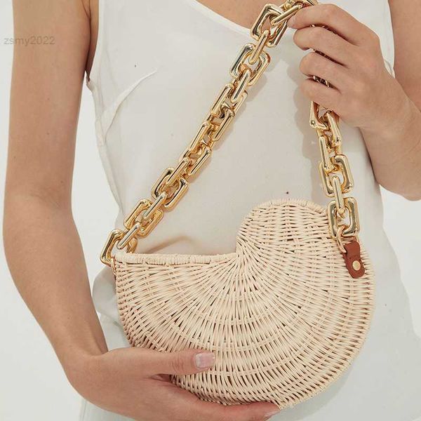 Umhängetaschen Mode Handgewebte Rattan Handtaschen für Frauen Luxus Kette Umhängetasche Marke Geldbörsen und Handtasche Sommer Strandtasche Boho Shell Bag