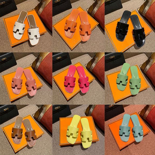 Sandália chinelo oran Gold Box slides Blanc Nior Couro de bezerro Rosa Jaune Curcuma Epsom Vinicunca Pale Vert Pomme Epsom Rouge Jaipur Orange Joey feminino