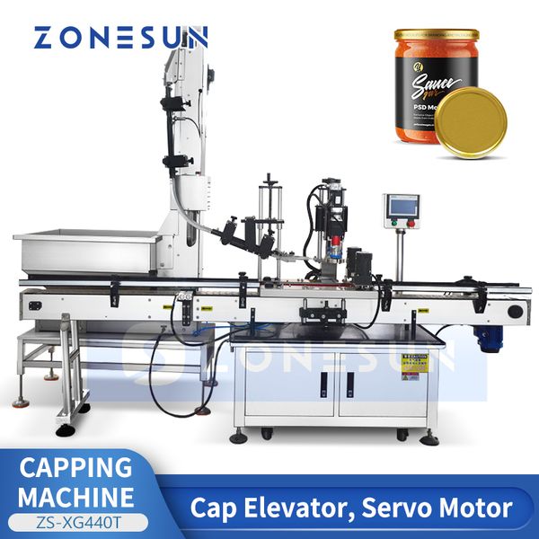 Zonesun Máquina de vedação automática Torcer fora do selador de tampa Ketchup Pasta Chili molho Jar jarra de vidro Capping Elevator Servo Motor Gripper ZS-XG440T