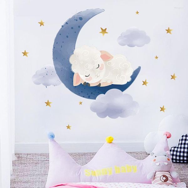 Adesivos de parede pintados lua estrelas nuvens quarto infantil ovelha berçário decoração de bebê removível PVC Decalp Wallpaper