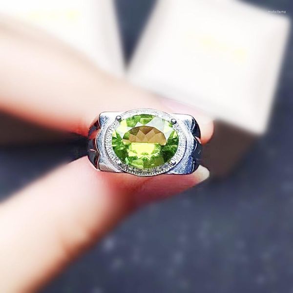 Кластерные кольца мужчины кольцо естественного настоящего зеленого Перидота 925 Серебряное серебро 8 10 мм 2,5CT Gemstone для или женщин.