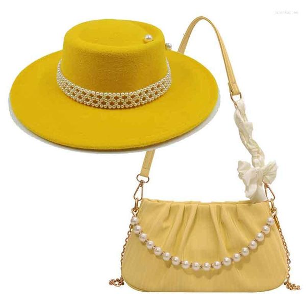 Berretti Design Pearl Hat And Bag Set Fedora Women's Bump Top Fashion Two Piece Luxury French Gentle Style Panama Jazz