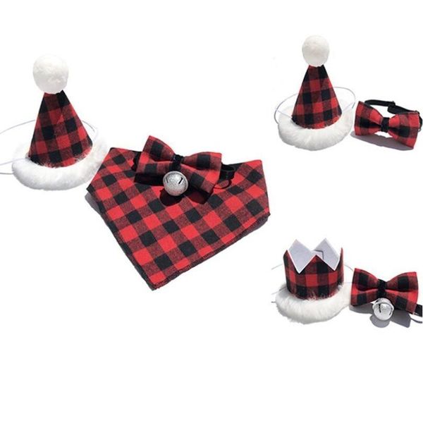 Köpek Giyim Ekose Köpek Giyim Şapkaları Bowknot Kedi Doğum Günü Kostüm Tasarımı Şapkası Noel Partisi Pet Aksesuarları 2 PCS/SET DROP DHBMD