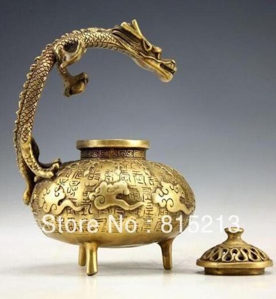 Bruciatori di incenso del drago cinese vintage lavorato a mano in bronzo0126884070