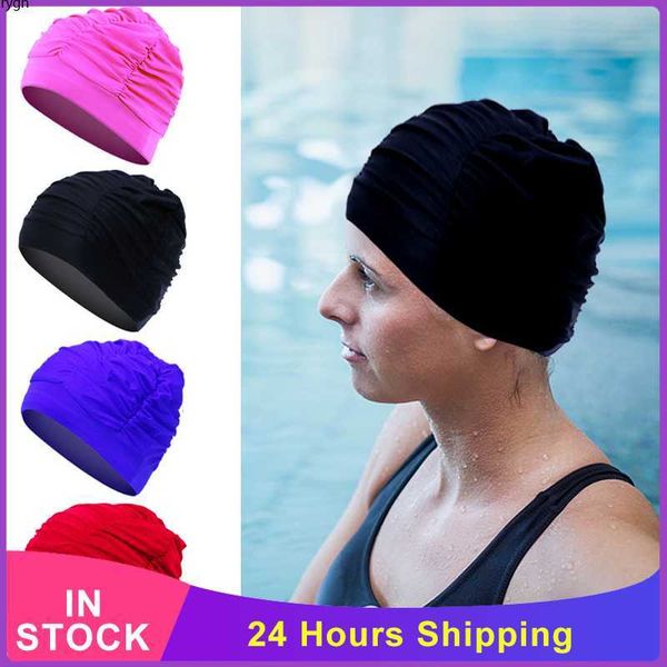 Плавающие шапки летние плавающие кепки для мужчин упругие водонепроницаемые уши защита от волос женщины бесплатно размер вода спорт красочные шляпы аксессуары p230418