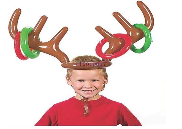 Neue aufblasbare Kind Kinder Spaß Weihnachten Spielzeug Wurfspiel Rentier Geweih Hut mit Ringen Hüte Party Supplies4557616030