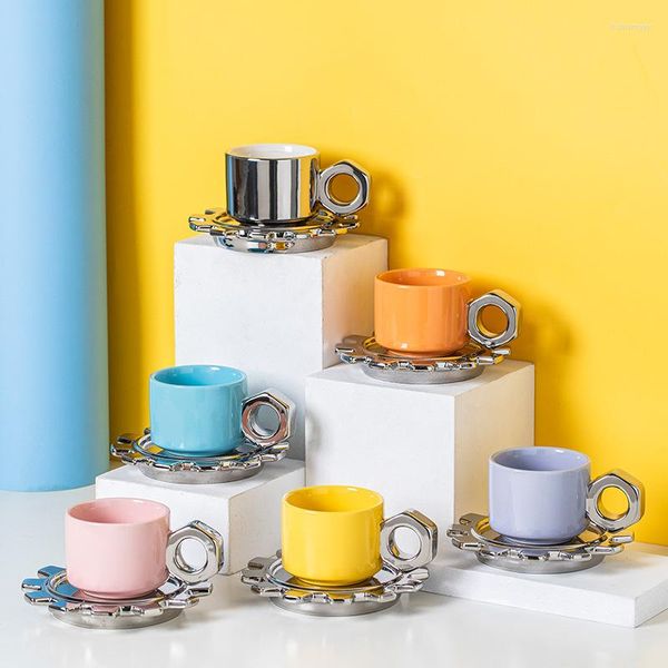 Tazze Piattini Creativo Stile Industriale Vite Ingranaggio Caffè In Ceramica Con Tazza Da Tè Fatta A Mano Personalizzata Set Bicchieri Regali Unici