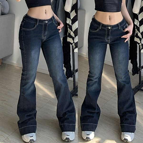 Damen-Jeans, Bell-Bottom-Hose für Damen, niedrige Taille, stilvoller Farbverlauf, blau, ausgestellt, modische Damen-Denim-Hose, schmal, 230418