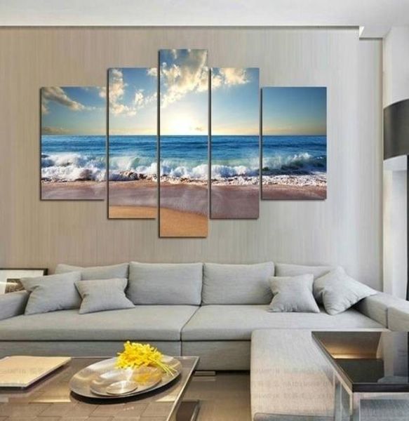 5 шт. набор без рамы пляжные волны восход морской пейзаж картина настенная живопись маслом на холсте текстурированная картина гостиная домашний декор9005752