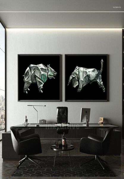 Pinturas Bull Bear Wall Street Art Canvas Pintura e Pôsteres Imprime Fotos para Sala de estar Decoração de Casa FramelessPaintings7785886