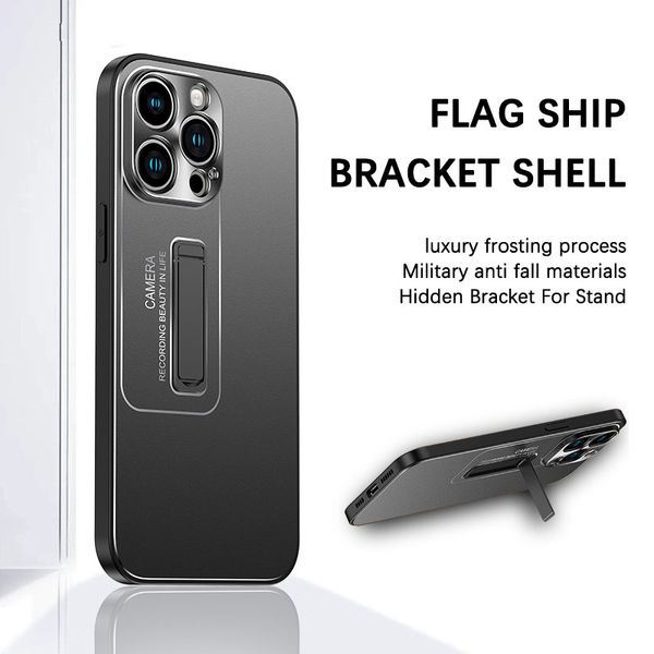 Luxus Metall Versteckte Halterung Für Stand Telefon Fall Für iPhone 15 14 13 Pro Max Plus Volle Objektiv schützen Halter legierung Backplate Abdeckung