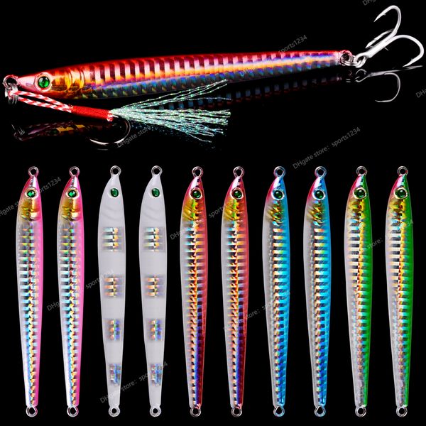 5 pezzi Slow Long Metal Jig Fishing Are 7-10-21-28-40G Spoon Cash Jigging Shore Shore Pike Pesce Bass Bas