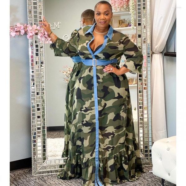 Abbigliamento etnico Abiti africani per le donne 2023 Autunno Camouflage Stampa manica lunga Maxi Boho Abito Abiti da festa Abaya Boubou