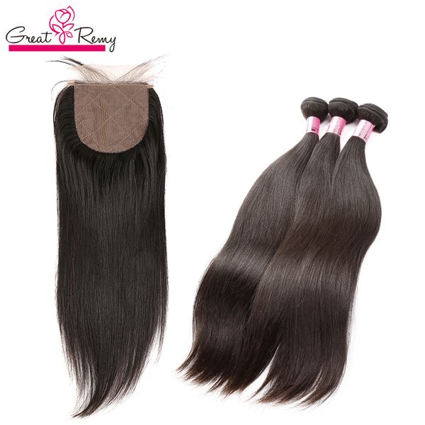 Fechamento de Base de Seda com 3 Feixes de Cabelo Virgem Liso Sedoso 100% Remy Cabelo Humano Couro Cabeludo Falso Fechamento de Renda Nós Ocultos Parte Livre Com Cabelo de Bebê Slay Greatremy Sale Tiktok