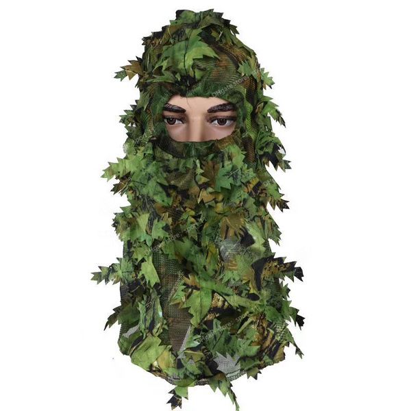 Camouflage Maple Leafy 3D Face Mask Ghillie Suit Sniper Tattico CamouflageHood Caccia Pesca Copricapo Camo Cappello e guanti Caccia Abbigliamento AccessoriGhillie