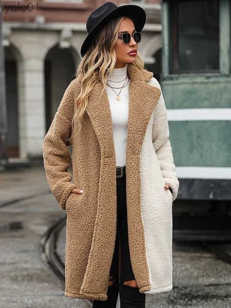 Lã feminina mistura nova jaqueta de roupas femininas de outono personalizado retalhos terno colarinho longo trenó estilo rua um botão trench coat para mulher l231118