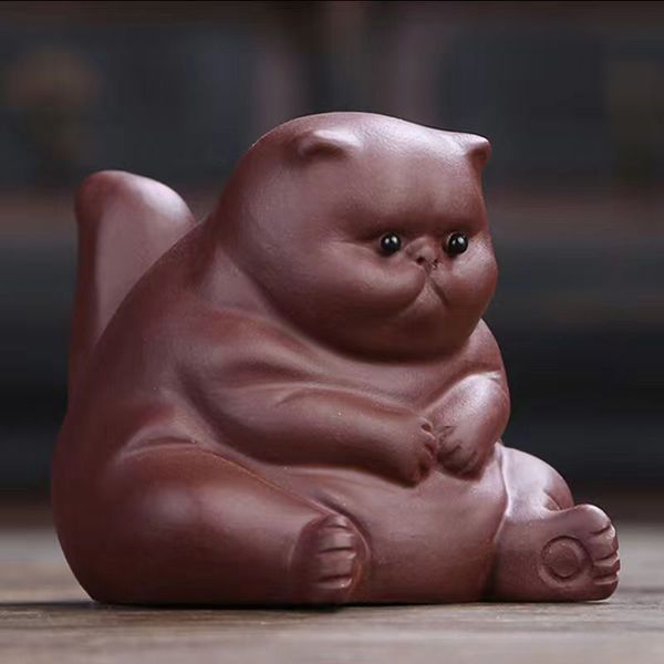 Boutique Purple Clay Tea Pet Lucky Cat Figurine Ornamenti da scrivania Scultura fatta a mano Artigianato Set da tè per la casa Decorazione Regali