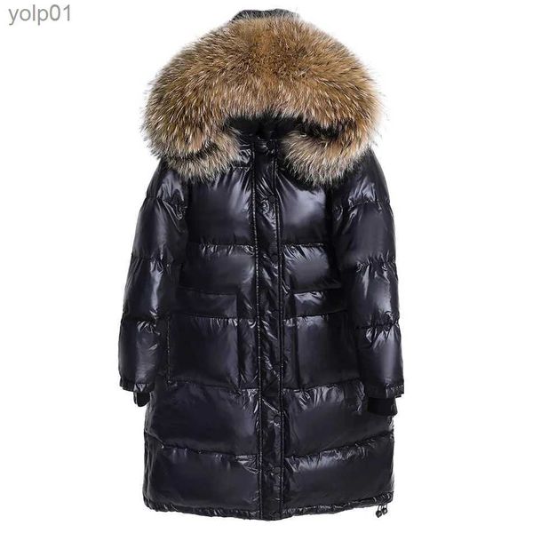 Mulheres para baixo parkas maomaokong 2022 mulheres inverno preto solto longo para baixo jaqueta gola de pele real com capuz moda impermeável fe extra grande casaco l231118