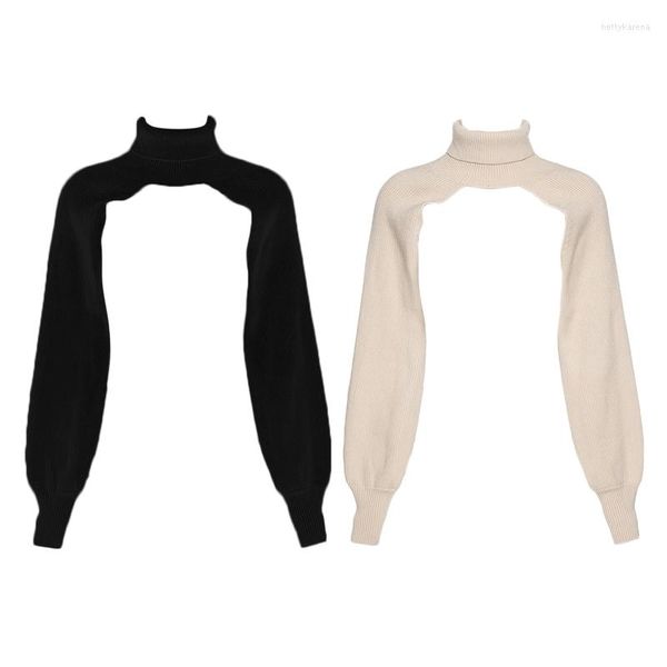 Maglioni da donna Lanterna da donna Maglione a maniche lunghe Sexy Scava fuori Dolcevita Tinta unita Crop Top Pullover allentato lavorato a maglia Coprispalle Coprispalle