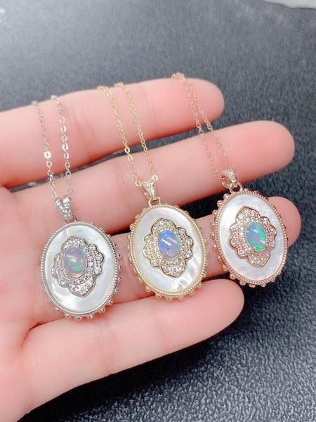 Ketten natürliche Muschel Opal Anhänger neuestes Design 925 Sterling Silber für Frauen Schmuck Geschenk schön verpackt