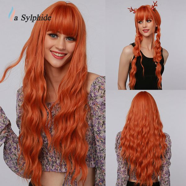 Синтетические парики la sylphide halloween Рождественский парик парик длинные глубокие волны оранжевые волосы с челкой для женщин с термостойкими 230417