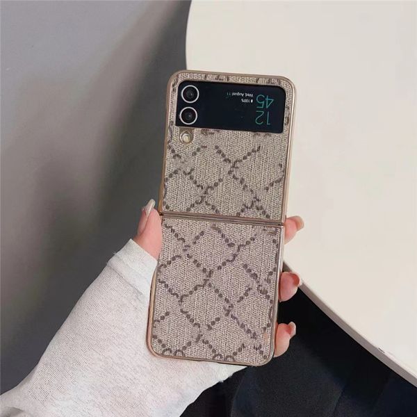 Top Designer Plating Edge Fashion Phone Case para Samsung Galaxy Z Flip 5 4 3 5G Z Dobre 5 Z Dobre3 4 Luxo Pu Couro À Prova de Choque Capa Protetora Completa 2822KF8