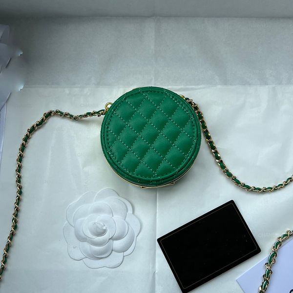 Дизайнерская женская классическая зеленая мини-круглая сумка на плечо с бриллиантами в клетку, внутреннее зеркало, Золотая металлическая фурнитура, роскошная сумка, модный кошелек, косметичка, сумка для чипсов, 8 см