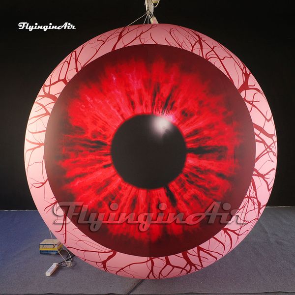 Fantástico assustador gigante avermelhado globo ocular inflável balão de festa pendurado/esfera de chão com luz led para decoração de palco de carnaval