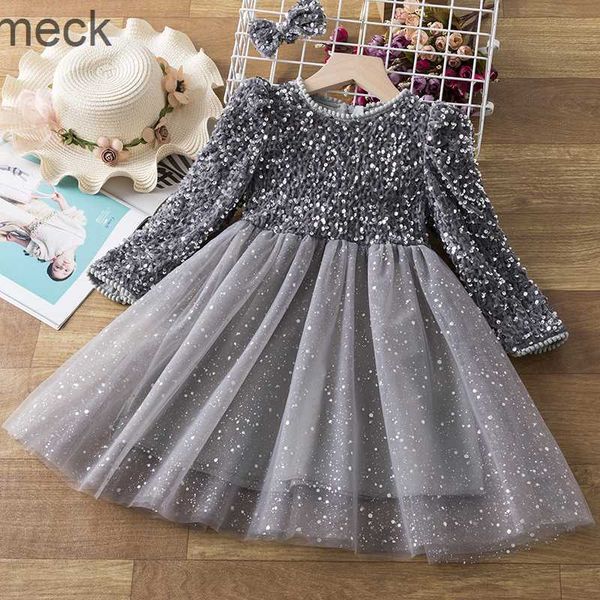 Abiti da ragazza Abiti da festa principessa per ragazze con paillettes per 3-8 anni bambini compleanno notte di nozze vestito da ballo primavera autunno manica lunga vestito per bambini