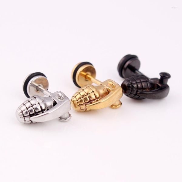 Ohrstecker Punk Herren Handgranate Farbe Edelstahl Brincos Schmuck für Hiphop Cool Men