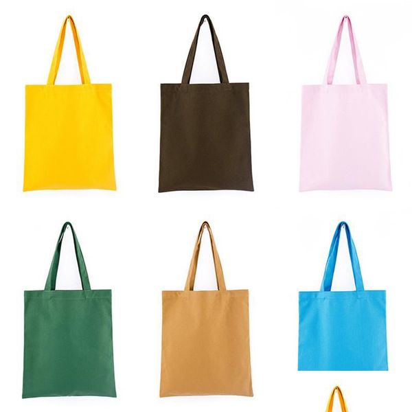 Bolsas de armazenamento colorf Blank Pattern Canvas Shop Eco reutilizável Bolsa de shoder dobrável Bola de bolsa de algodão LOGOTIO DE LOGO CUDDADO DOLIVE DHK07