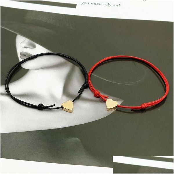 Braccialetti con ciondoli 2 pezzi / lotto Piccolo cuore d'amore Braccialetto fortunato Rosso Nero Bianco Colore Corda Coppia di moda regolabile All'ingrosso Dro Dhgarden Otplk