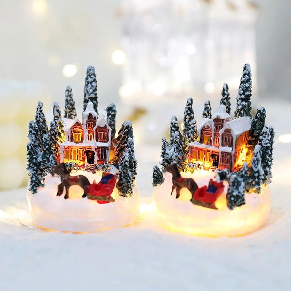 Decorazioni natalizie Decorazioni per feste di Natale Casa del villaggio Figurina a forma di luminoso Micro Mini Tavolo da pranzo illuminato a LED 231117