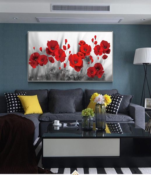 Mohnblumen-Leinwandgemälde an der Wand, Kunstposter und Drucke, rote Blumen, Leinwandkunst, Wandbilder für Schlafzimmer, Cuadros3738653