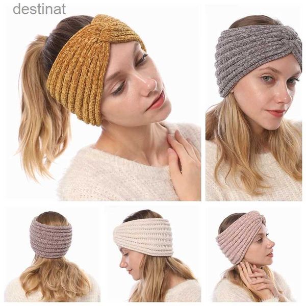 Headbands outono inverno rabo de cavalo bandana mulheres estiramento malha quente turbante faixa de cabelo moda senhora acessórios para o cabelo l231118